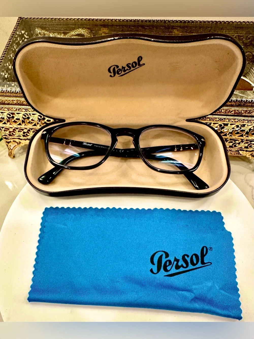 Persol Handmade Italy 3303-V Classic Black Rx Eyeglass Frames, Persol Case/Cloth